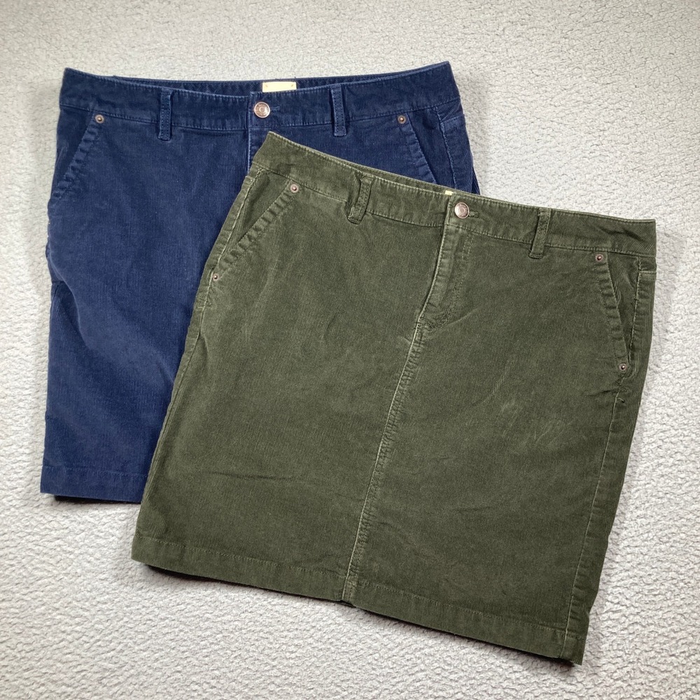 G.H. Bass & Co. Corduroy Mini Skirts Women 10 Green Blue 2-Pack Stretch 5-Pocket